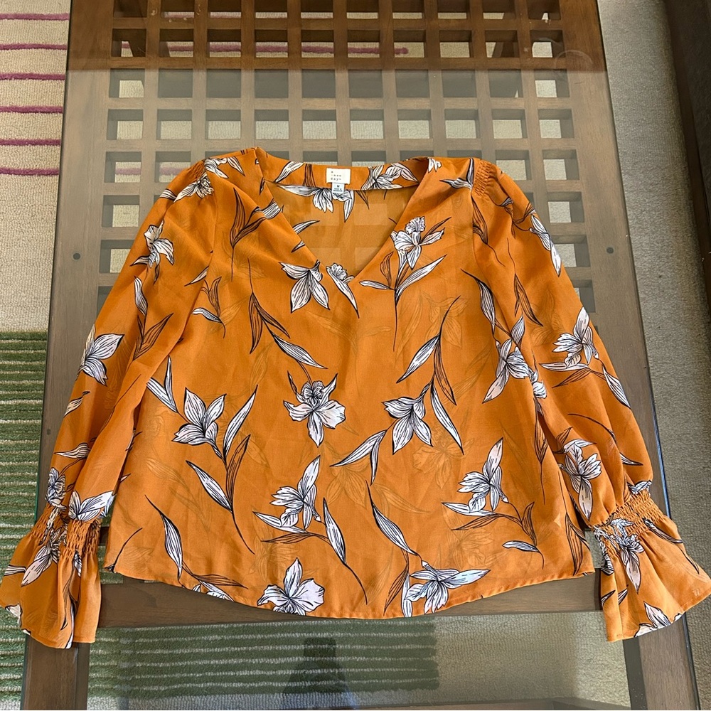 a new day Orange Floral Blouse